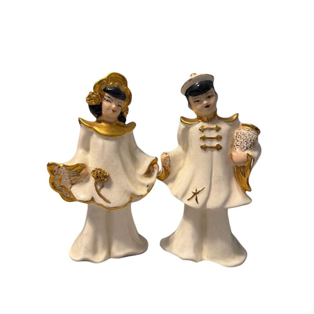 Vintage Florence Ceramics Asian Couple Figurines - Mid Century